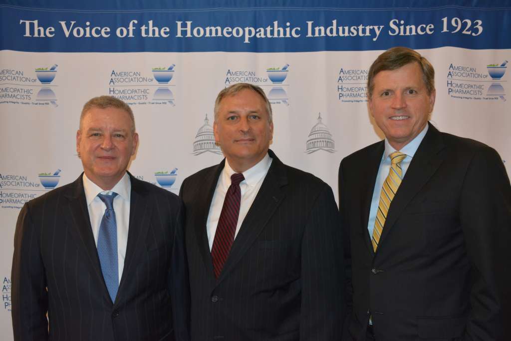 Scott Emerson of the Emerson Group, AAHP President Mark Land, and Scott Melville of the Consumer Healthcare Products Association.